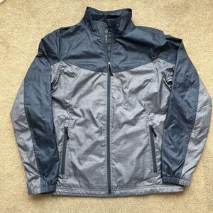 LL Bean Windbreaker Women Medium Blue Colorblock Casco Bay Rain Gorpcore Jacket